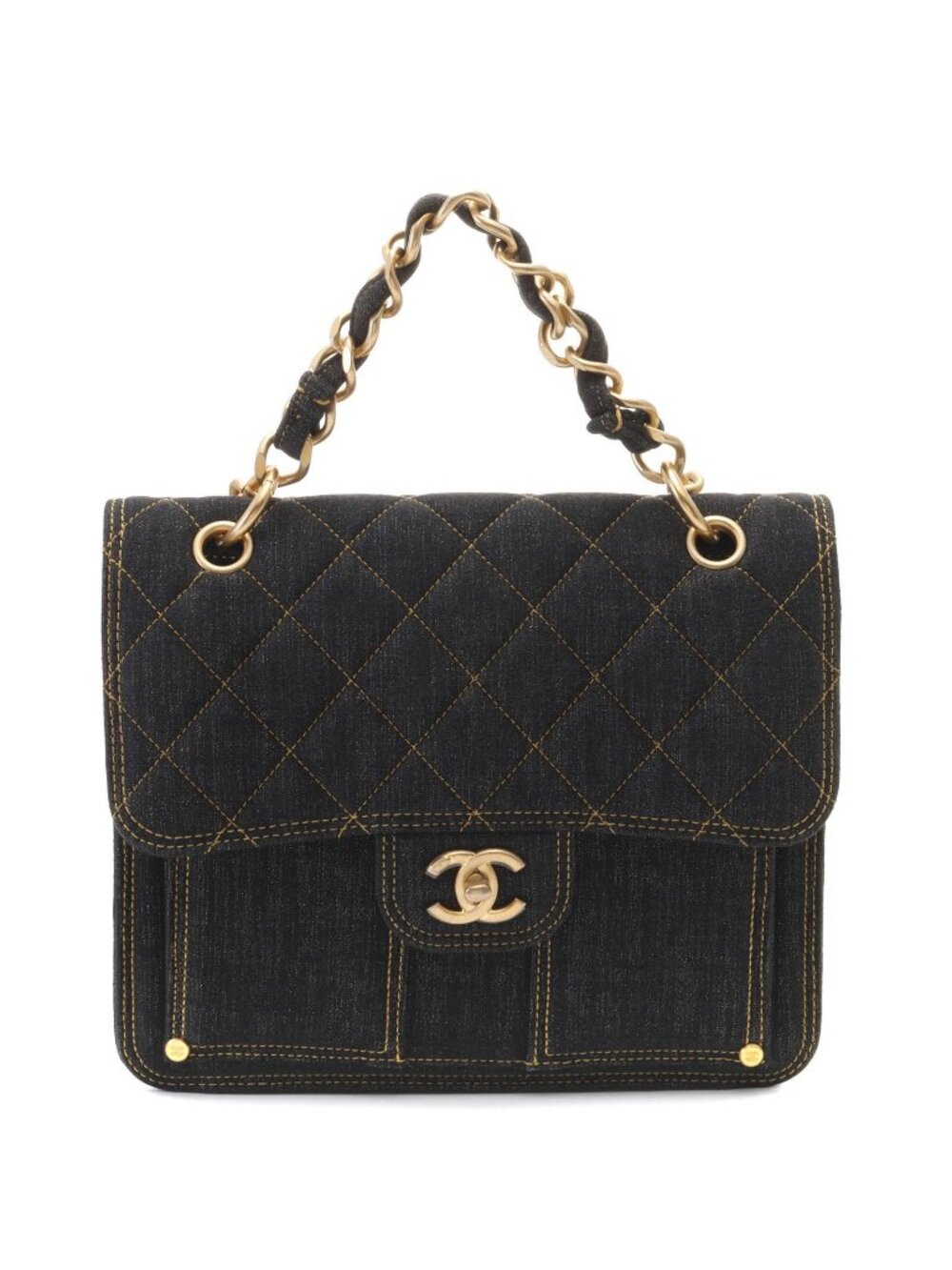 Chanel Quilted Chain Backpack Black Denim